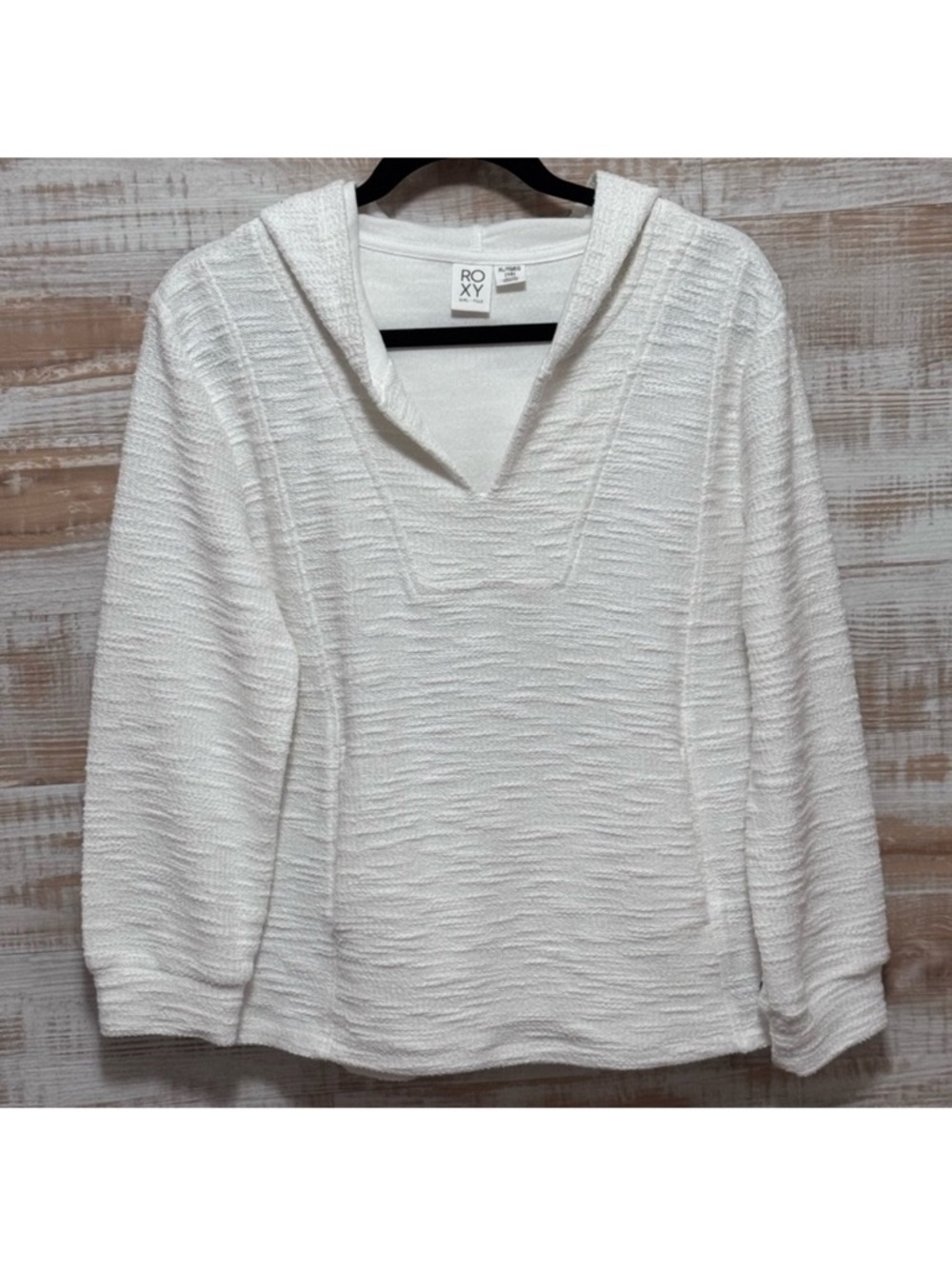 Girls Roxy Baja Textured Splitneck Hoodie in Off White/Cream, Size YXL